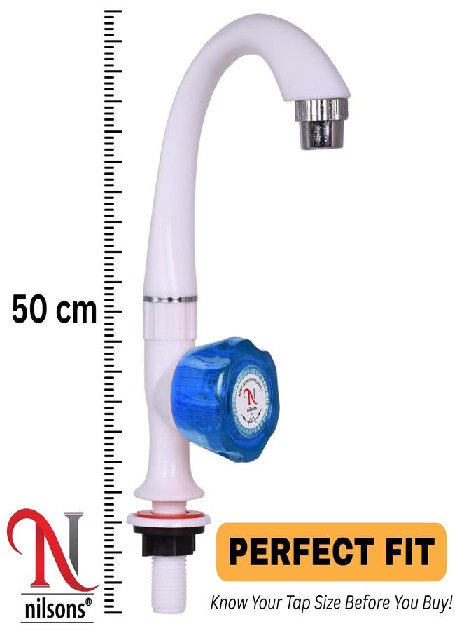 Nilsons 2PCS Swan Neck Pillar Tap Combo | Unbreakable Plastic Wash Basin Sink Tap with Crystal Blue Handle | Table Mounted Long Neck Faucet for Kitchen & Bathroom | 15mm | Leakproof - Image 3